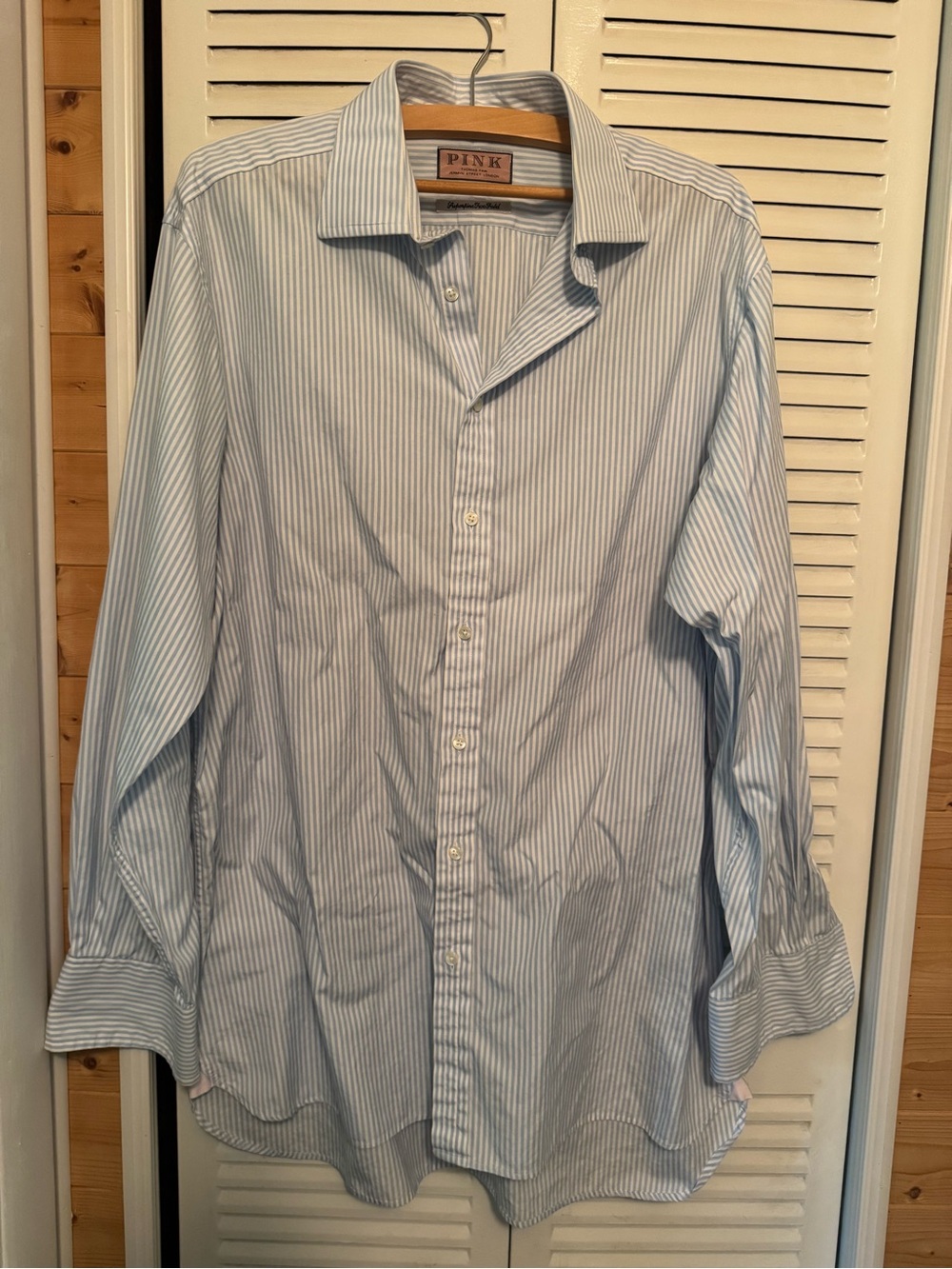 Thomas Pink Light Blue and White Pinstripe Men's Dress Shirt